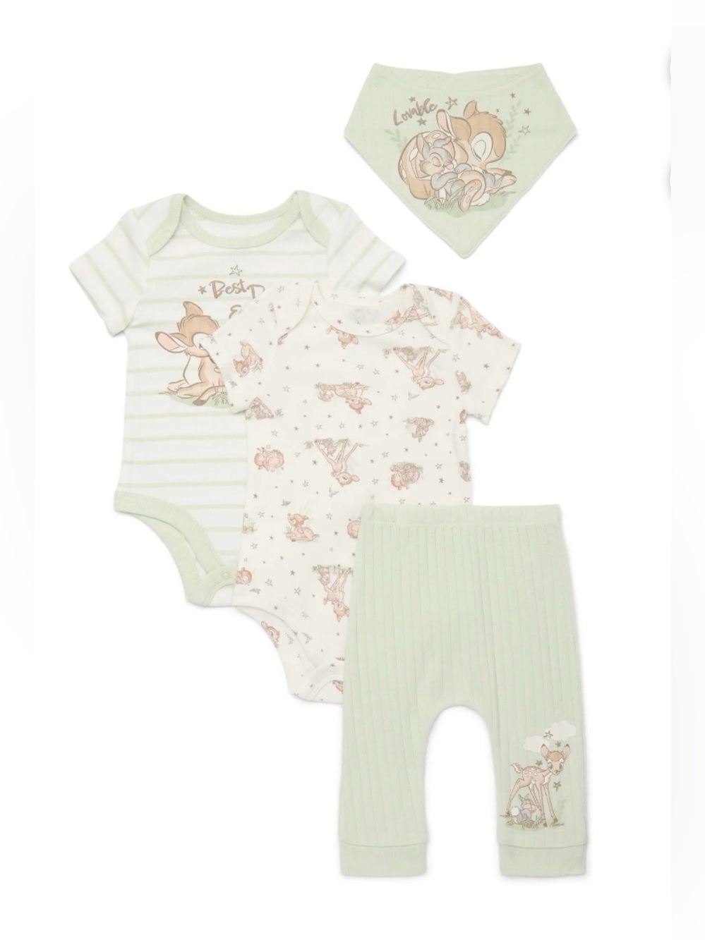 Disney Baby Bambi Thumper 4 Piece Green Layette Outfit Set 12M NWT